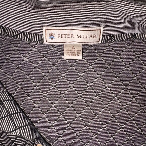Peter Millar Short Sleeve Polo Shirt - Gray/Black Print - Thornblade - size L - Picture 1 of 13